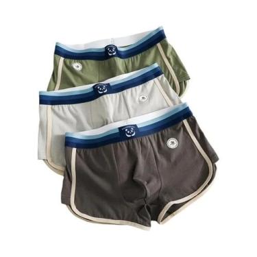 Imagem de Cuecas Boxer Masculinas De Algodão Respirável Em Cores Sólidas, Conjun