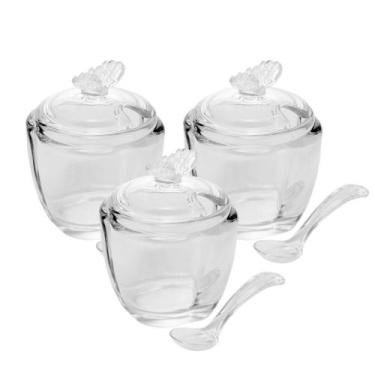 Imagem de Kit 3 Açucareiro de Vidro com Colher Butterfly Borboleta 180ml Wolff