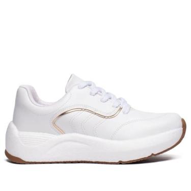 Imagem de Tênis Feminino Beira Rio Napa Turim Branco/Dourado, Branco, Dourado, 3
