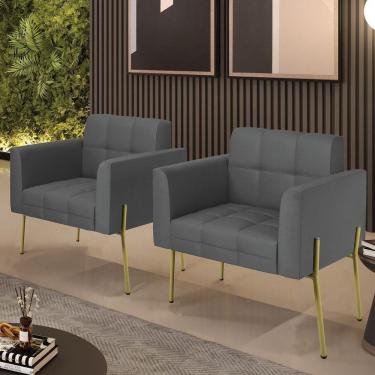 Imagem de Poltrona Sala Decorativa Kit 2 Elisa Couro Sintético Grafite D03 D`Rossi