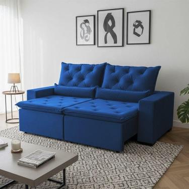 Imagem de Sofá Retrátil Confort Suede 150m Modelo E Reclinável Com Dois Módulos Milão Azul