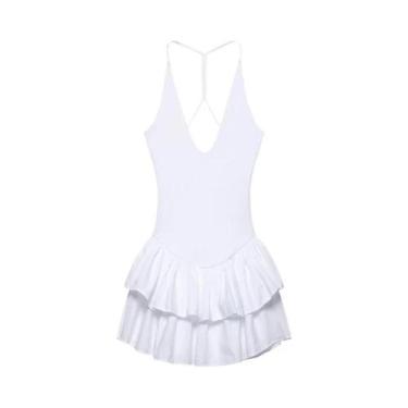 Imagem de Vestido Mini Rosa Halter Feminino Chique Com Decote V E Camadas De Bab