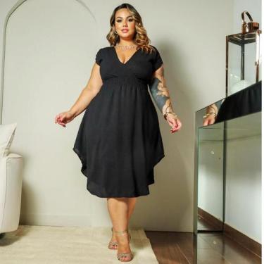 Imagem de Vestido Midi Transpassado Plus Size Confortável Curve Elegante Casual 
