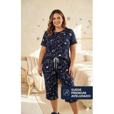Imagem de Pijama Plus Size Suede Feminino Pescador Capri Blogueira 48 ao 54 Conf