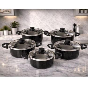 Imagem de Jogo De Panela Antiaderente com Cerâmica preto 16 a 24 com tampa de vi