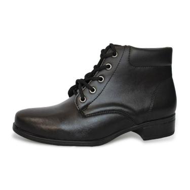 Imagem de Bota Coturno Feminino Cano Curto Em Couro Ajuste Cadarço Solado Borracha Palmilha EVA M...