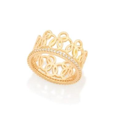 Imagem de Anel Rommanel Coroa Folhado a Ouro com Zircônia 513009, 14, Dourado