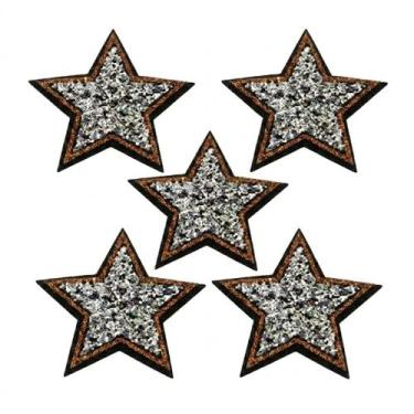 Imagem de Kit 5 Apliques Estrela Termocolante com Brilho 4x4cm Patch para Custom