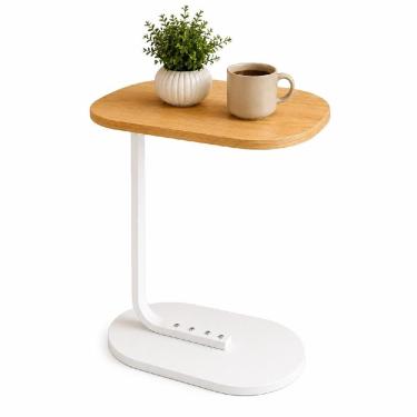 Imagem de Mesa de Apoio Lateral de Madeira Retangular Tampo MDF Estrutura MDF 45cm Bege Yeet