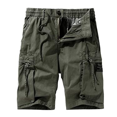 Imagem de Legou Bermuda Cargo Shorts de verão, Masculino Casual Shorts de Praia 6 bolsos 100% algodão,Ajuste relaxado, para trabalho, caminhada, atividades ao ar livre - Exército Verde