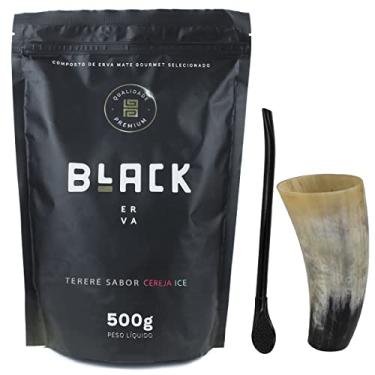 Imagem de KIT TERERÉ GUAMPA CUIA CHIFRE + BOMBA DE FERRO PRETA EPOX + BLACK ERVA 500G (Cereja Ice)