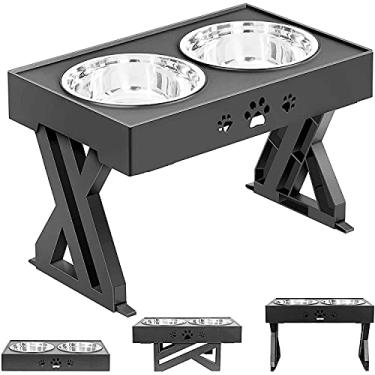 Imagem de Tigelas elevadas ajustáveis para cães com 2 tigelas de aço inoxidável de 1,5 litros, suporte antiderrapante para cães e animais de estimação pequenos e médios (cinza)