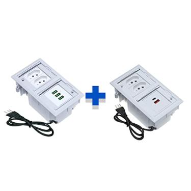Imagem de Kit 2 Caixas De Tomadas 4 Blocos 2 Tomadas 20A 3USB 2USB 3.5 COR:BRANCO