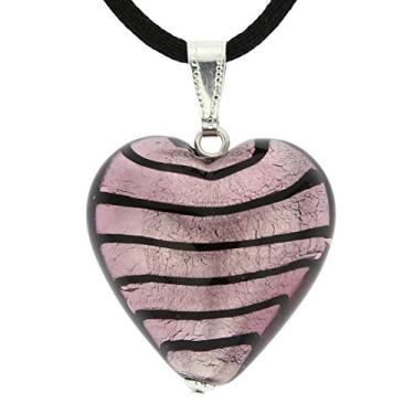 Imagem de Pingente de coração de vidro murano GlassOfVenice - Listrado prateado roxo, Vidro, Cristal