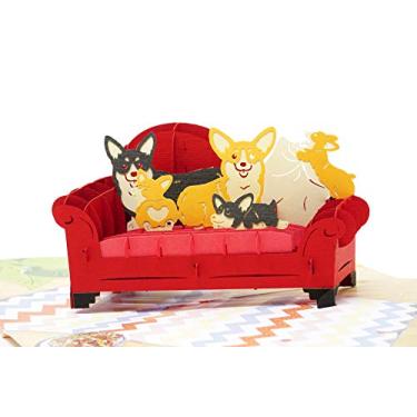 Imagem de Família Happy Corgi – Cartão de felicitações 3D para todas as ocasiões – Amor, aniversário, Natal, boa sorte, Dia dos Pais, Dia das Mães – Nota de mensagem para personalizada – Envelope grosso, plano dobrável