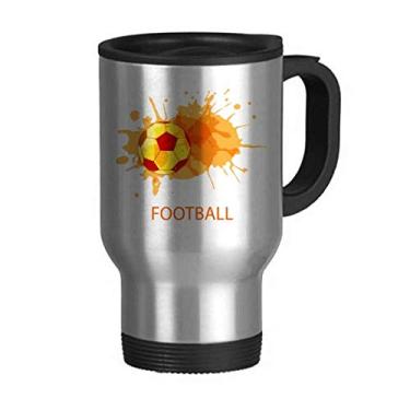Imagem de Caneca de viagem esportiva de futebol laranja com tampa flip em aço inoxidável copo de carro copo térmico