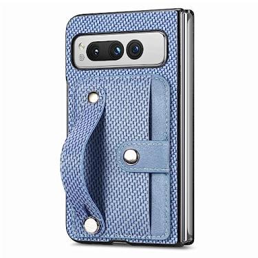 Imagem de Capa Carteira Compatível com Google Pixel Fold Wallet Case, Slim Case para Google Pixel Fold Case com slot para cartão para mulheres/homens Premium PU Leather Shell Case protetor durável (Color : Blu