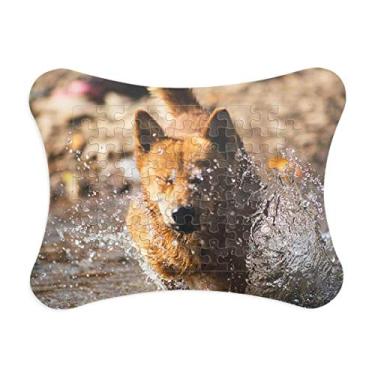 Imagem de Moldura de quebra-cabeça de fotografia de animal fofa, decoração de imagem de cachorro japonês