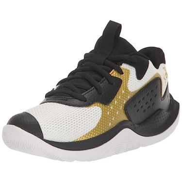 Imagem de Under Armour Tênis de basquete unissex infantil Jet '23, (100) Branco/Preto/Ouro Metálico, 2.5 Little Kid