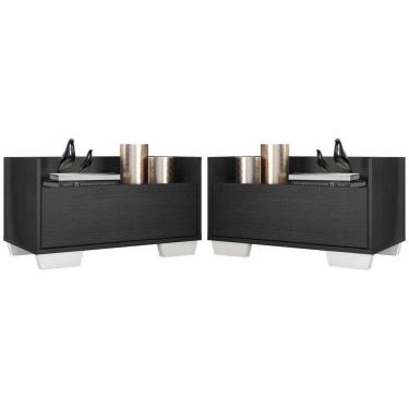 Imagem de Kit c/ 2 Mesas de Cabeceira 60 cm c/ Pés Quadrados Multimóveis Preta/Branca