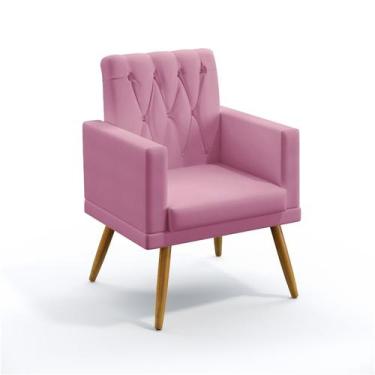 Imagem de Poltrona Estofada Vega com Rodapé e Capitonê com Puff Quasar Sued Rosê
