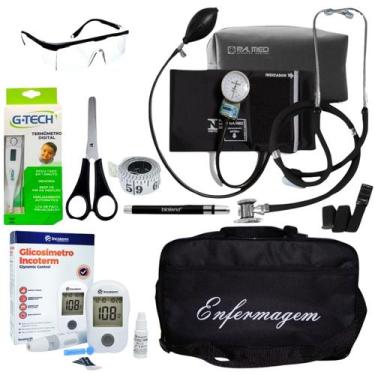 Imagem de Kit De Enfermagem Preto p.a med Com Medidor De Pressão Completo