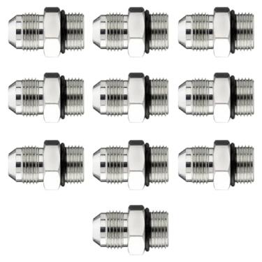 Imagem de Racewill Pacote com 10 adaptadores de mangueira hidráulica: 1/5.1 cm JIC 37° macho x # 8 SAE/ORB macho, kits de encaixe de tubo reto com capa de proteção - 6400-08-08
