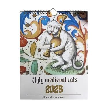 Imagem de Fenteer Calendário de parede 2025 para escritório e casa, Gato Estranho, Tamanho real