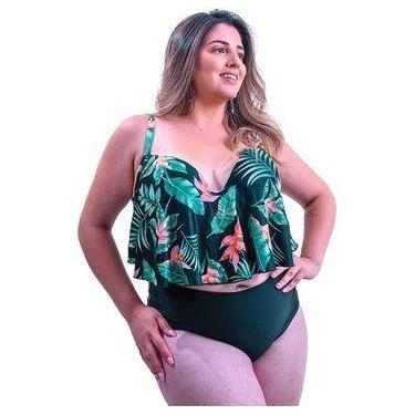Imagem de Biquíni Plus Size Cintura Alta E Babado Na Barriga - WA modas, Preto, 