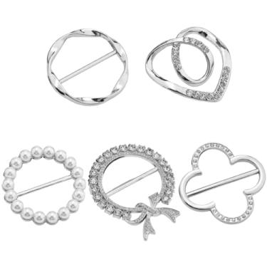 Imagem de 5 peças cachecol anel clipe camiseta laço anel clipe fivela roupas canto botão nó metal redondo pérola camisa clipe fivela suporte envoltório, Metal, Sem Pedra Preciosa