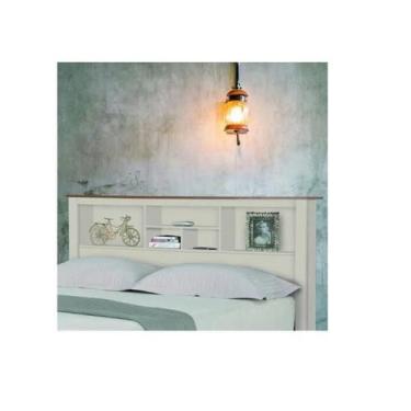 Imagem de Cabeceira Casal Havana Off White com Madeira - Tebarrot Móveis