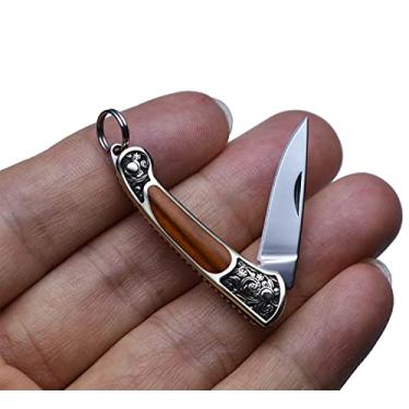 Imagem de JPCRMOV Canivete de Bolso Mini com Chaveiro, Faca Dobrável Compacta EDC, Ultraligeira, Cabo de Madeira de Sândalo, Lâmina de 2,7 cm, Apenas 9 Gramas