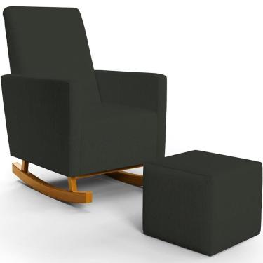 Imagem de Poltrona De Amamentação Com Balanço E Puff Ravena W01 Linho Verde Musgo - Lyam Decor