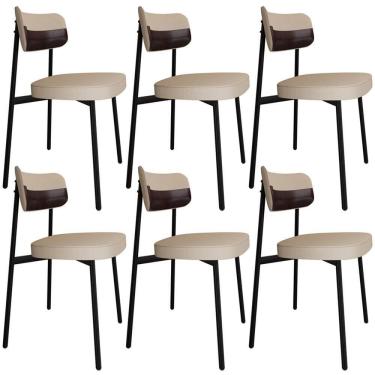 Imagem de Kit 06 Cadeiras Estofada Para Sala De Jantar Astrid Preto C01 Linho Areia Courino Café - Lyam Decor