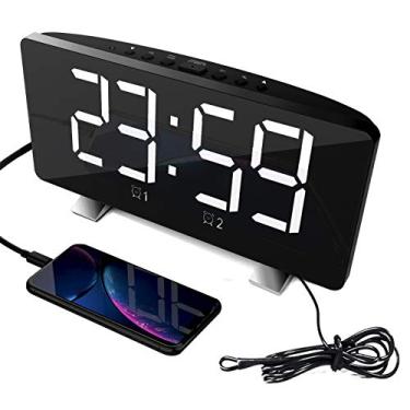 Imagem de ThreeH Rádio-Despertador Para Quarto Com Duas Portas De Carregamento Usb, 4 Modos Escurecimento, Tela Led 7,3'', Função Soneca 12/24 Horas, Branco