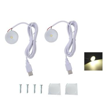 Imagem de 2 conjuntos mini holofotes 5V 1W CAREFIGO ROLONHA DE LED ROLOD USB COM CARENamento com luminária de jóias de 4,3 pés para exibição de jóias para exibição de gabinete (Luz quente)