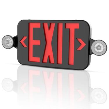 Imagem de OSTEK Placa De Saída Led Vermelha Com Luzes Emergência, Dois Faróis Ajustáveis, Bateria Reserva, Lâmpada Dupla Abs, Resistência Ao Fogo, Listada Pela Ul 120-277 V (Vermelha E Preta, 1 Unidade)