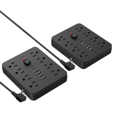 Imagem de Simple Deluxe Protetor De Surtos Jouleloom Com 8 Tomadas, 4 Portas Usb E 2 C, Cabo Extensão 1,5 M, Plugue Plano, Suporte Parede, Estação Carregamento Mesa Proteção Contra Sobrecarga Para Casa Escrit