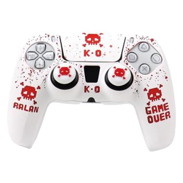 Imagem de Capa de controle de caveira Pixelated compatível com controle PS5/Playstation 5, capa protetora RALAN com alça de polegar personalizada