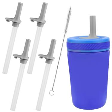Imagem de XANGNIER Canudos de substituição e válvula de mordida compatíveis com Zak Designs Kelso garrafa de água copo de 425 g, 4 peças de canudos de silicone reutilizáveis com escova de limpeza para copos Zak