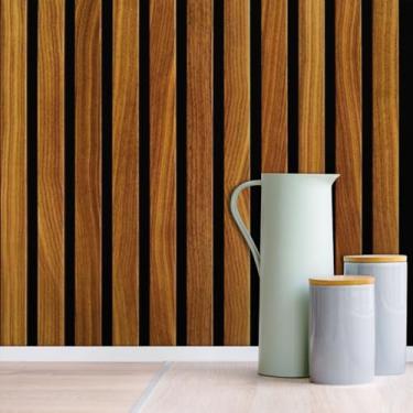 Imagem de Papel De Parede Adesivo impermeável Para Sala Quarto e Cozinha Lavável Auto Colante Vinil (Madeira Ripada Escura-Rolo 3m)