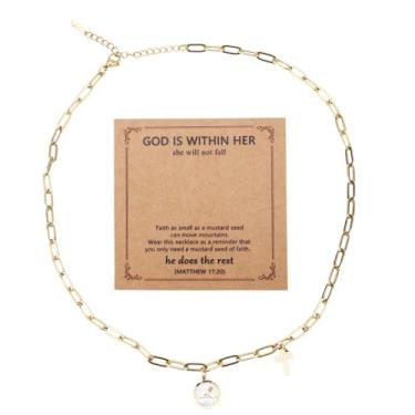 Imagem de Mikovivi Colar Sementes de Mostarda, Colar Fé em Aço Inoxidável com Pendente de Montanhas e Cruz Presentes Primeira Comunhão Joias Religiosas Cristãs Inspiradoras para Mulheres