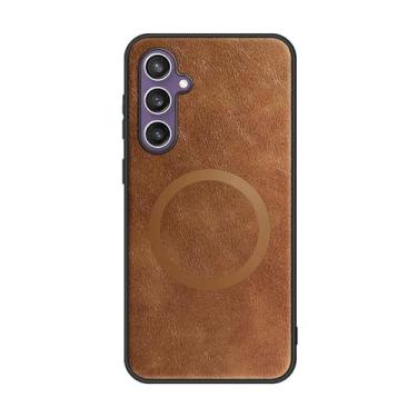 Imagem de YOGISU Capa magnética de couro para celular S23 com carregamento sem fio (para S23/marrom)