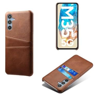 Imagem de Capas Compatível com Samsung Galaxy M35 5G,Caso de couro PU-Tampa de telefone a prova de choque com 2 slots de cartão,Proteção anti-impressão digital e anti-gota-Brown