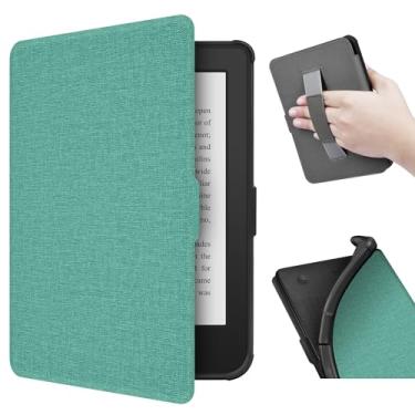 Imagem de ERUNTO Capa para Kobo Clara 2E de 6 polegadas (lançado em 2022)/Tolino Shine4, capa de TPU com textura de pano e cinto de mão na parte de trás, capa magnética com função inteligente de