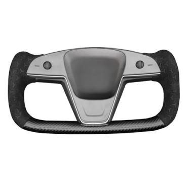 Imagem de MEWANT Capa de volante Athsuede em relevo em fibra de carbono PU fosco DIY para Tesla Yoke Model S 2021-2023 Model X