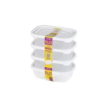 Imagem de Kit 4 Potes Vasilha 300ML Tampa Branca Plastico Porta Alimentos - Plas