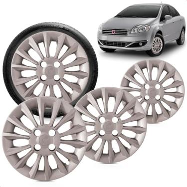 Imagem de Kit 4 Calotas Linea Mercurio Aro 14 Prata Cubo Baixo Grid