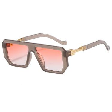 Imagem de Óculos de sol da moda, masculino, feminino, retrô, para dirigir, retangular, armação de metal, proteção UV400, cinza e rosa, BH01