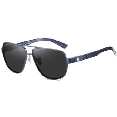 Imagem de DUCO Óculos de sol aviador para homens, lentes polarizadas masculinas, proteção UV, fibra de carbono, templo, óculos de sol masculinos para dirigir 3051, Armação azul, lente cinza, common